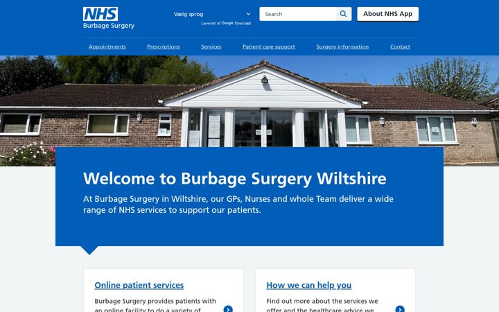 Screenshot of theburbagesurgery.nhs.uk