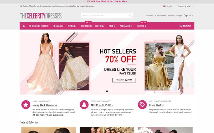 Screenshot of thecelebritydresses.com