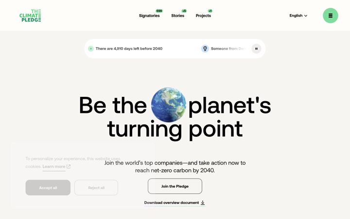 Screenshot του theclimatepledge.com