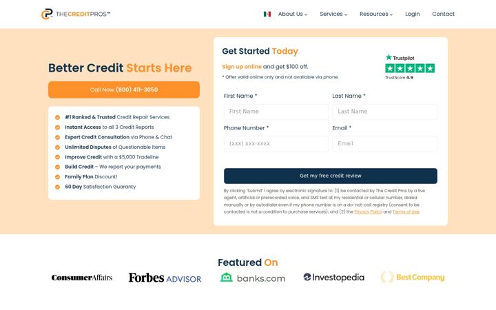 Snímek obrazovky thecreditpros.com