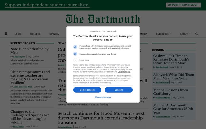 Screenshot of thedartmouth.com
