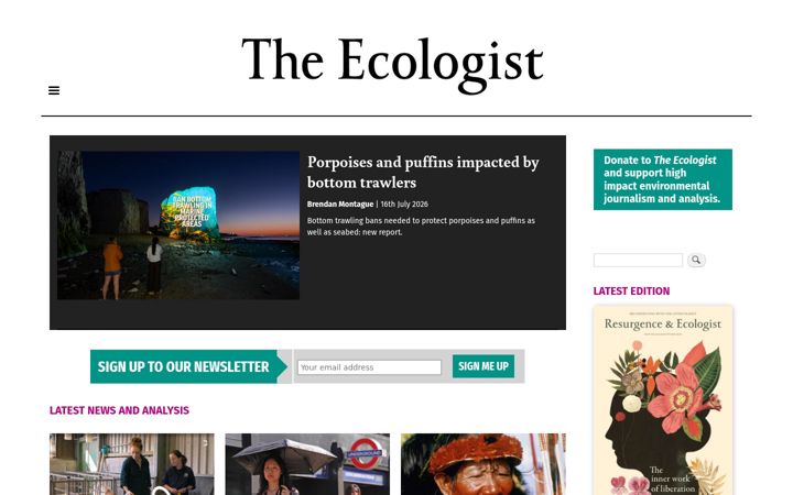 Captură de ecran a theecologist.org