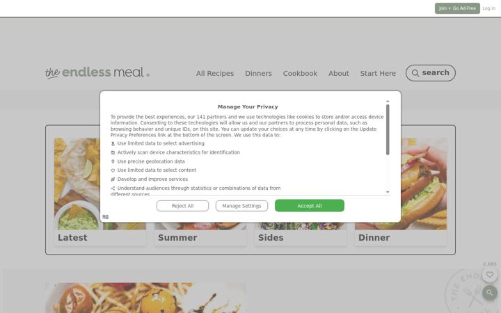 Screenshot of theendlessmeal.com
