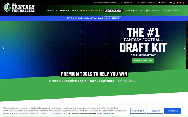 Screenshot of thefantasyfootballers.com