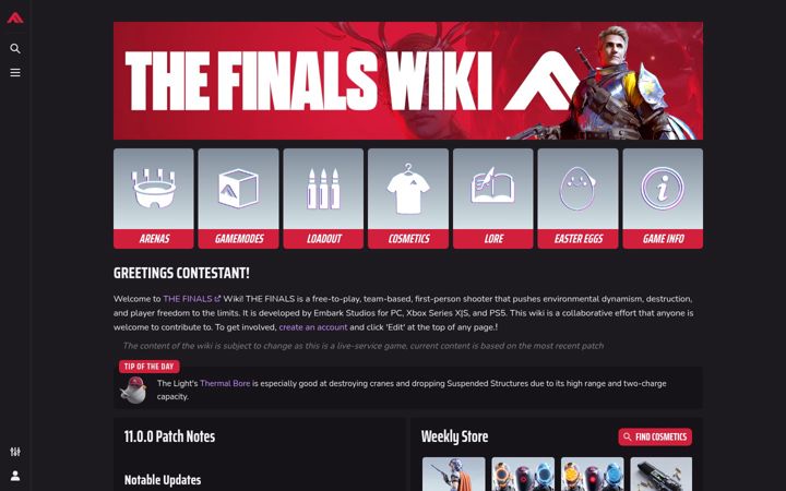 Screenshot of thefinals.wiki
