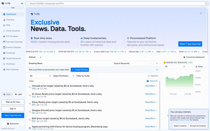 Screenshot of thefly.com