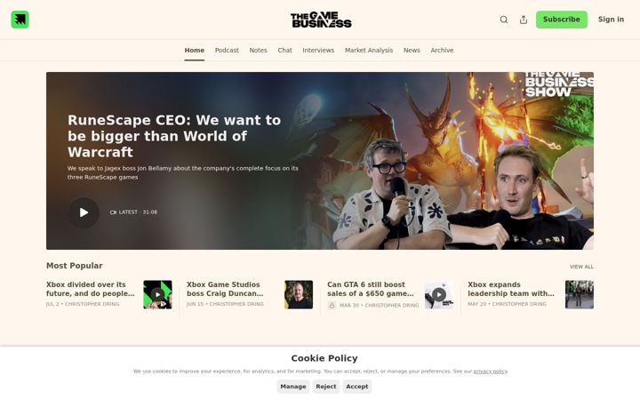 Snímek obrazovky thegamebusiness.com