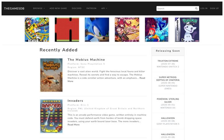 Screenshot of thegamesdb.net