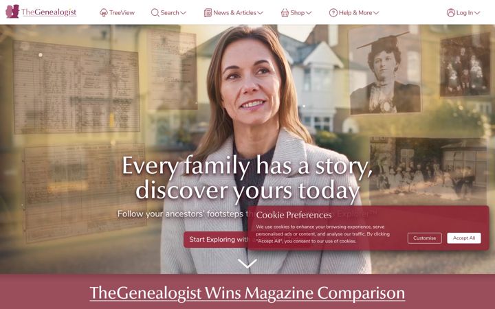 Snímek obrazovky thegenealogist.co.uk