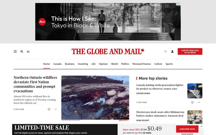 Snímek obrazovky theglobeandmail.com
