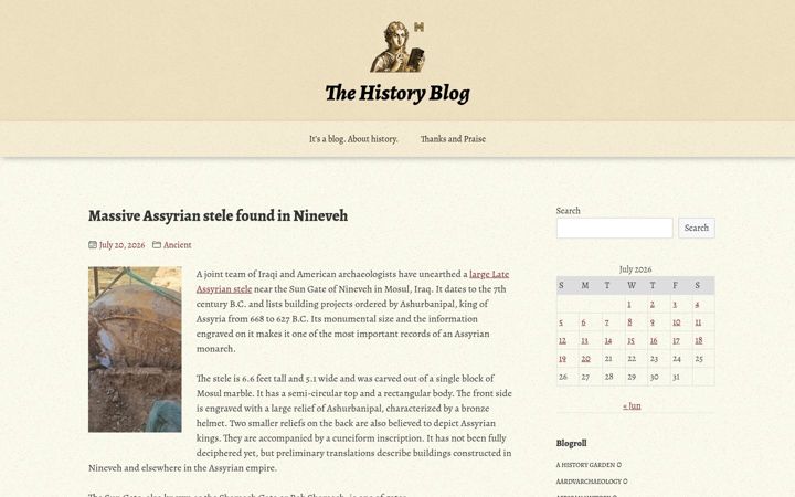 Screenshot of thehistoryblog.com