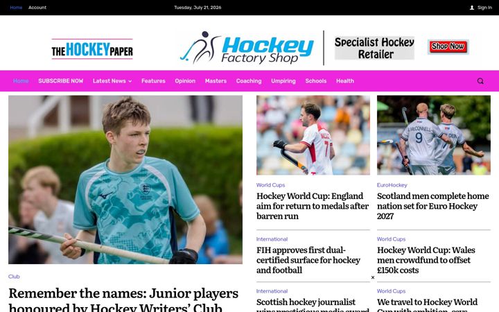 Screenshot of thehockeypaper.co.uk