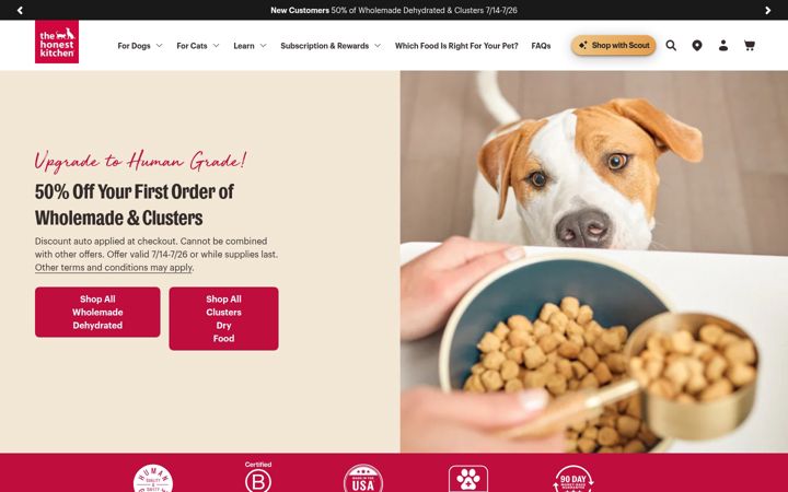 Screenshot of thehonestkitchen.com