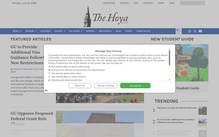 Screenshot of thehoya.com