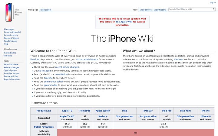 Captura de pantalla de theiphonewiki.com