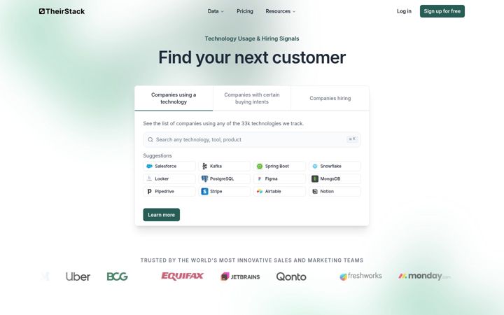 Screenshot of theirstack.com