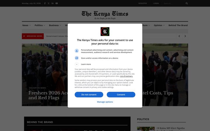 Screenshot of thekenyatimes.com