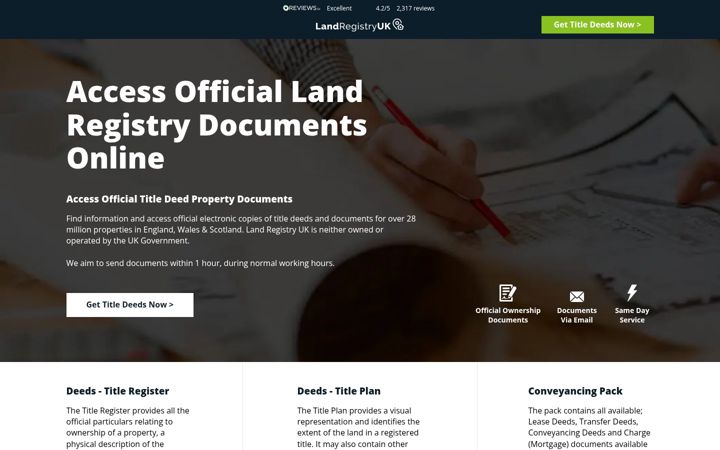 Captură de ecran a thelandregistry.net