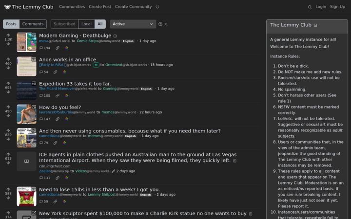 Screenshot of thelemmy.club