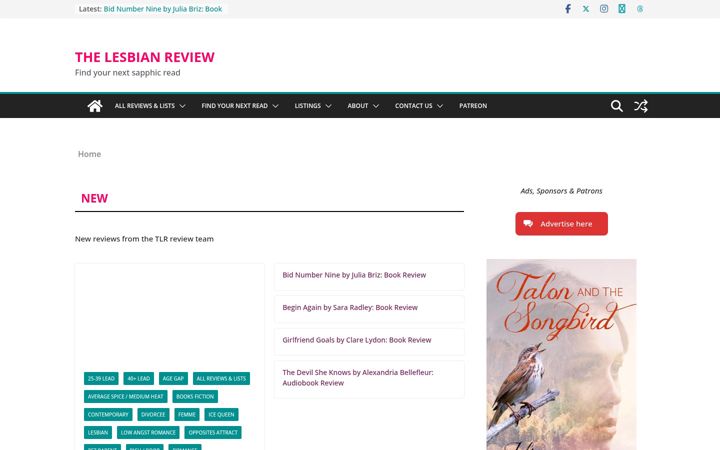 Skærmbillede af thelesbianreview.com