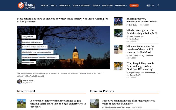 Skjermbilde av themainemonitor.org