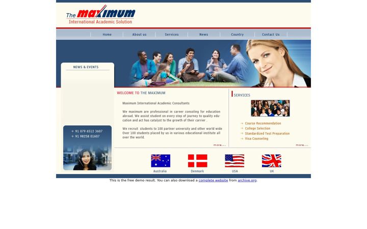 Skjámynd af themaximuminternational.com