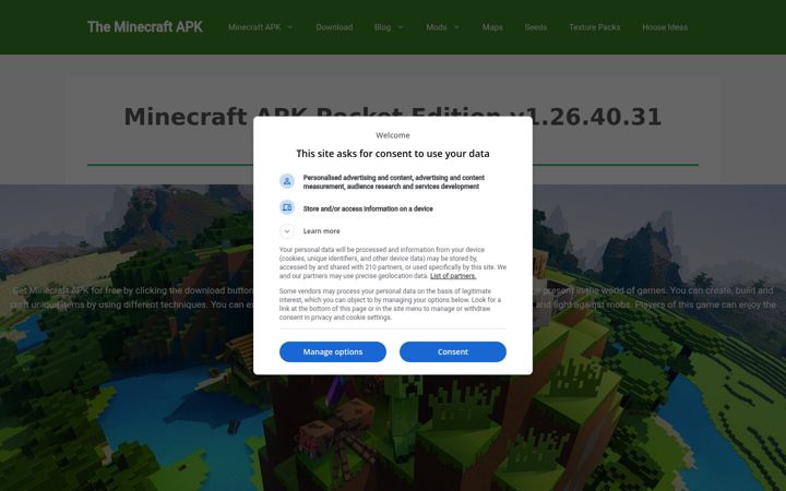 Screenshot of theminecrftapk.com