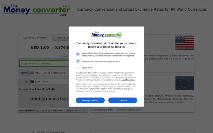 Screenshot of themoneyconverter.com