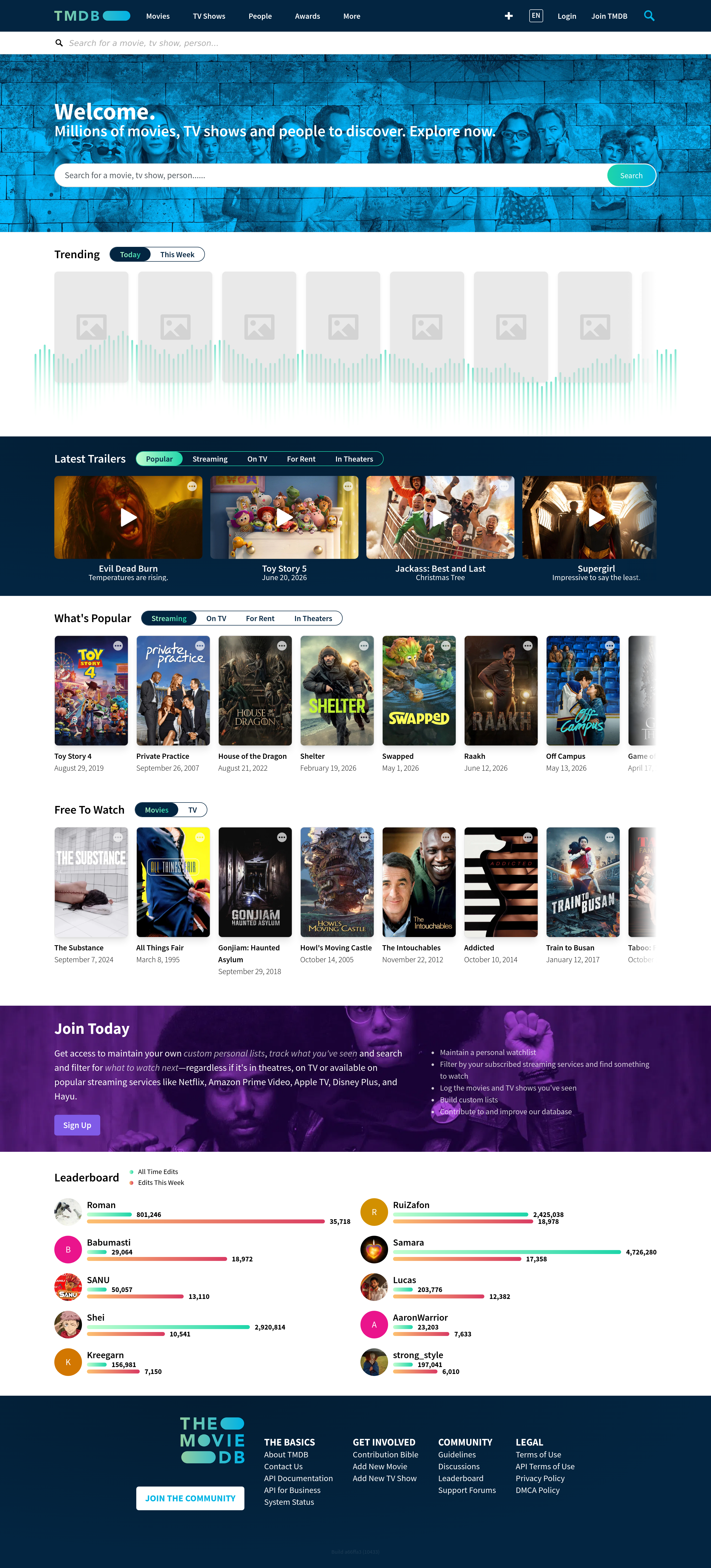 Screenshot of themoviedb.org