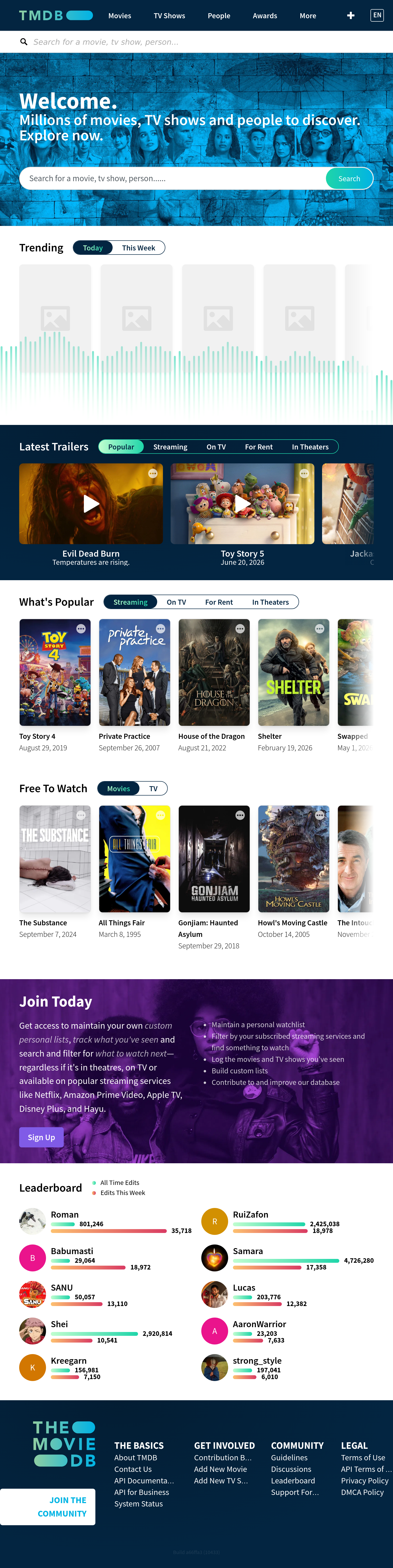Tablet screenshot of themoviedb.org