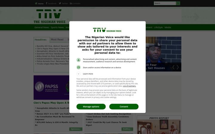 Screenshot of thenigerianvoice.com