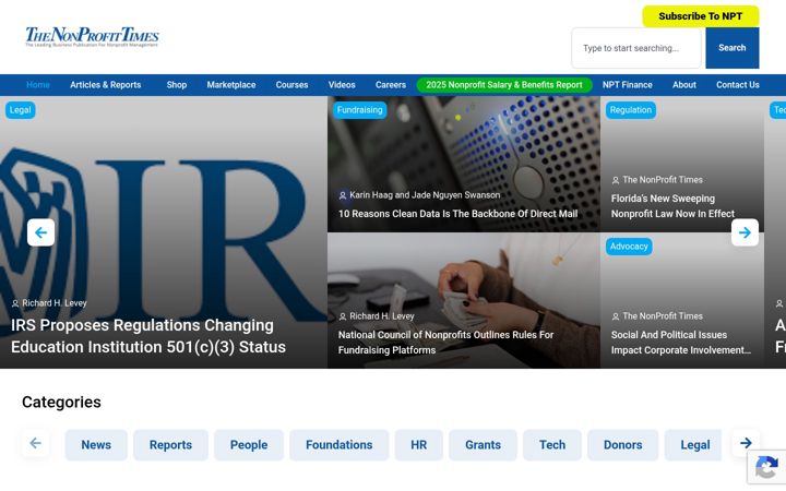 Screenshot of thenonprofittimes.com