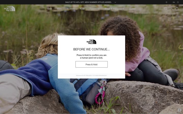 Captură de ecran a thenorthface.com