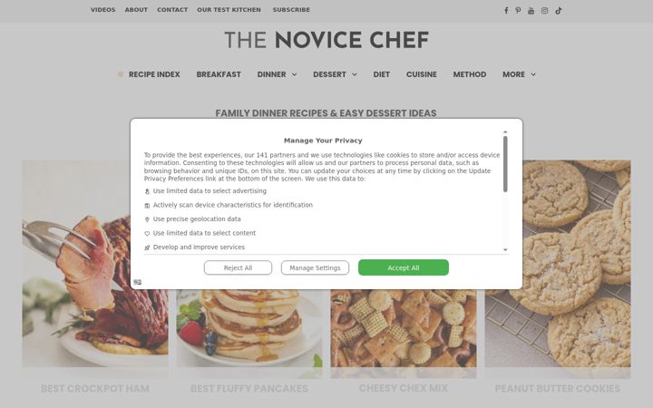 Screenshot of thenovicechefblog.com