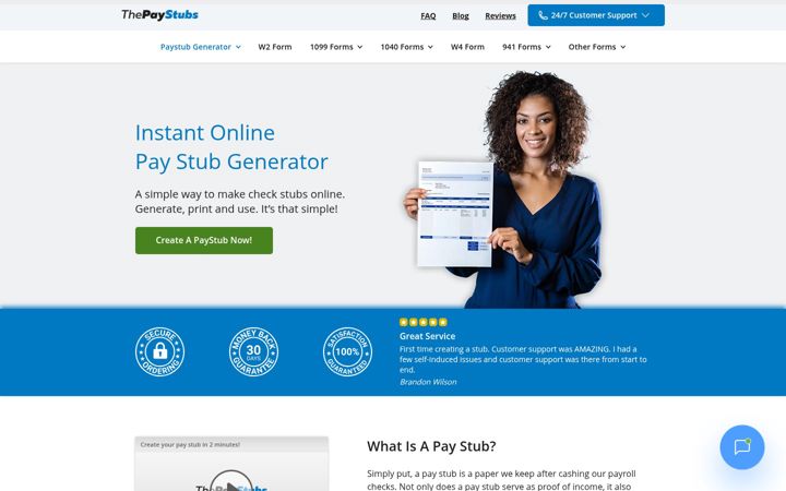 Screenshot of thepaystubs.com