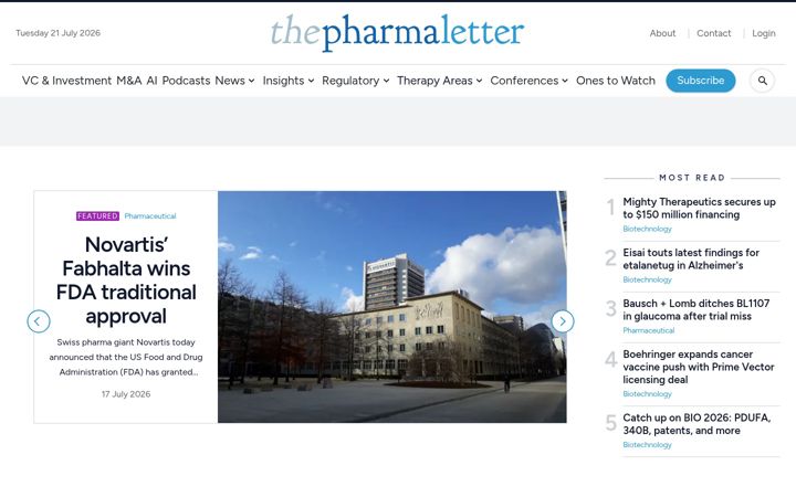 Screenshot of thepharmaletter.com