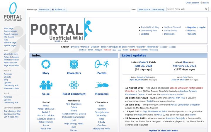 Screenshot of theportalwiki.com