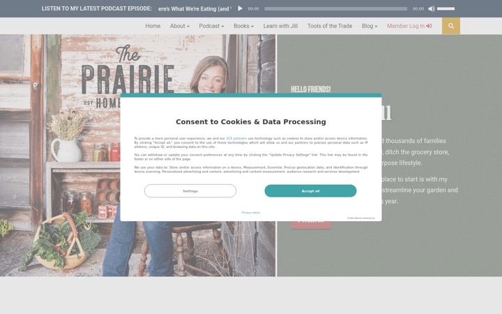 Screenshot of theprairiehomestead.com