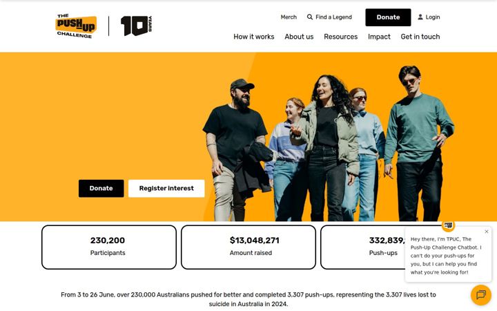 Screenshot of thepushupchallenge.com.au