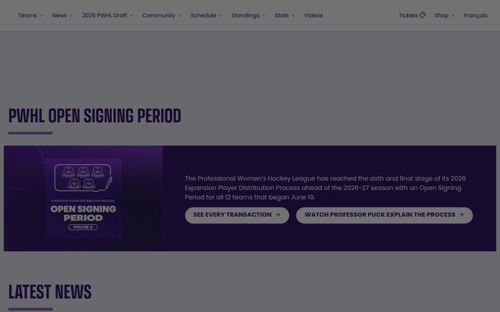 Screenshot of thepwhl.com