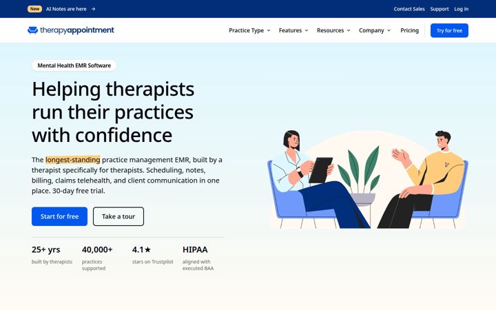 Skärmbild av therapyappointment.com