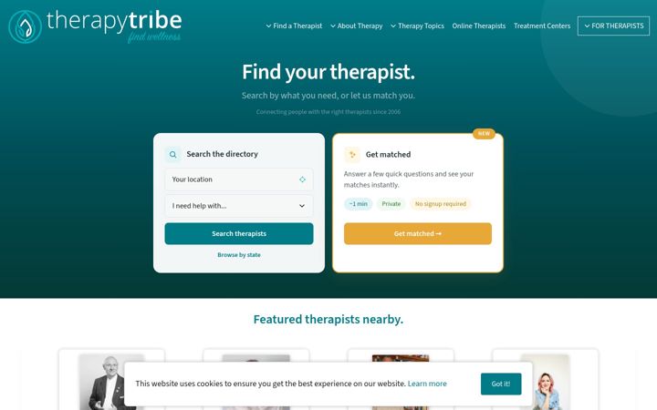 Screenshot of therapytribe.com