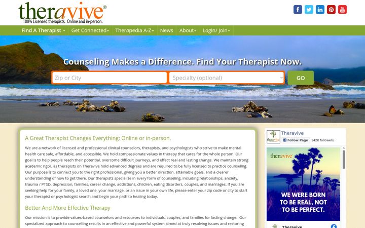 Screenshot of theravive.com