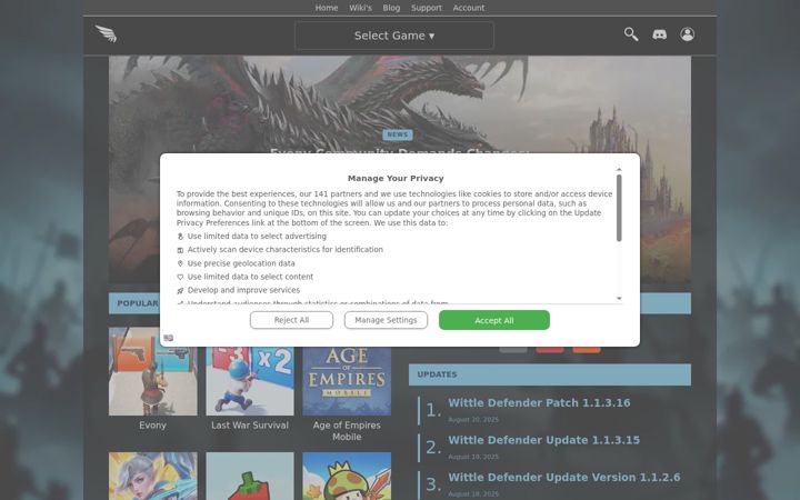 Screenshot of theriagames.com