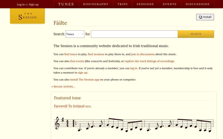 Screenshot of thesession.org
