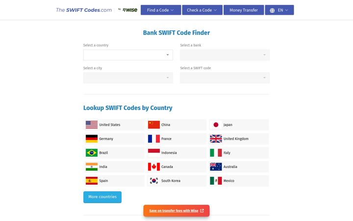 Screenshot of theswiftcodes.com