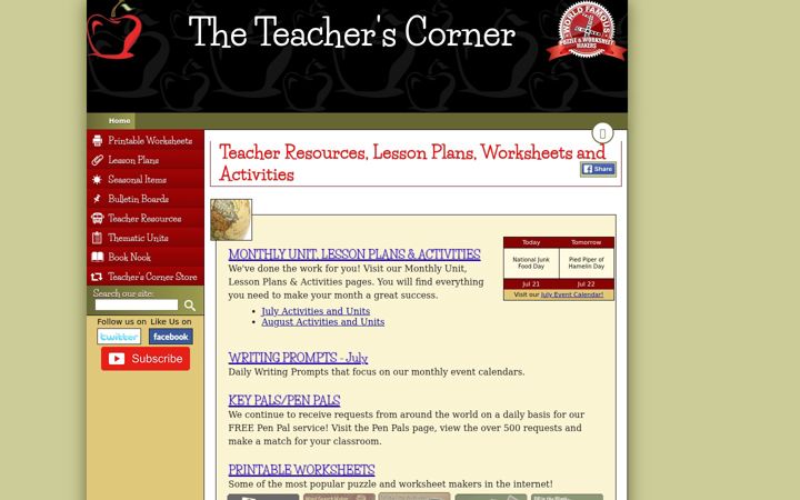 Kuvakaappaus sivustosta theteacherscorner.net