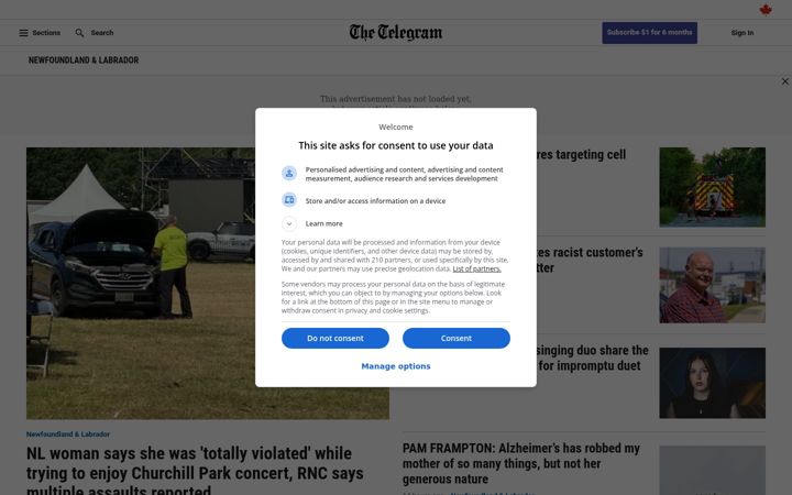 Screenshot of thetelegram.com