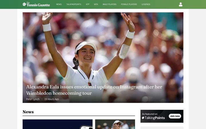 Screenshot of thetennisgazette.com