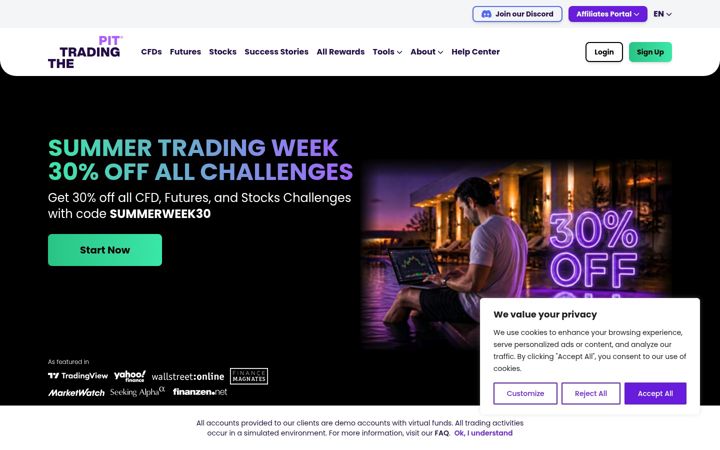 Skærmbillede af thetradingpit.com
